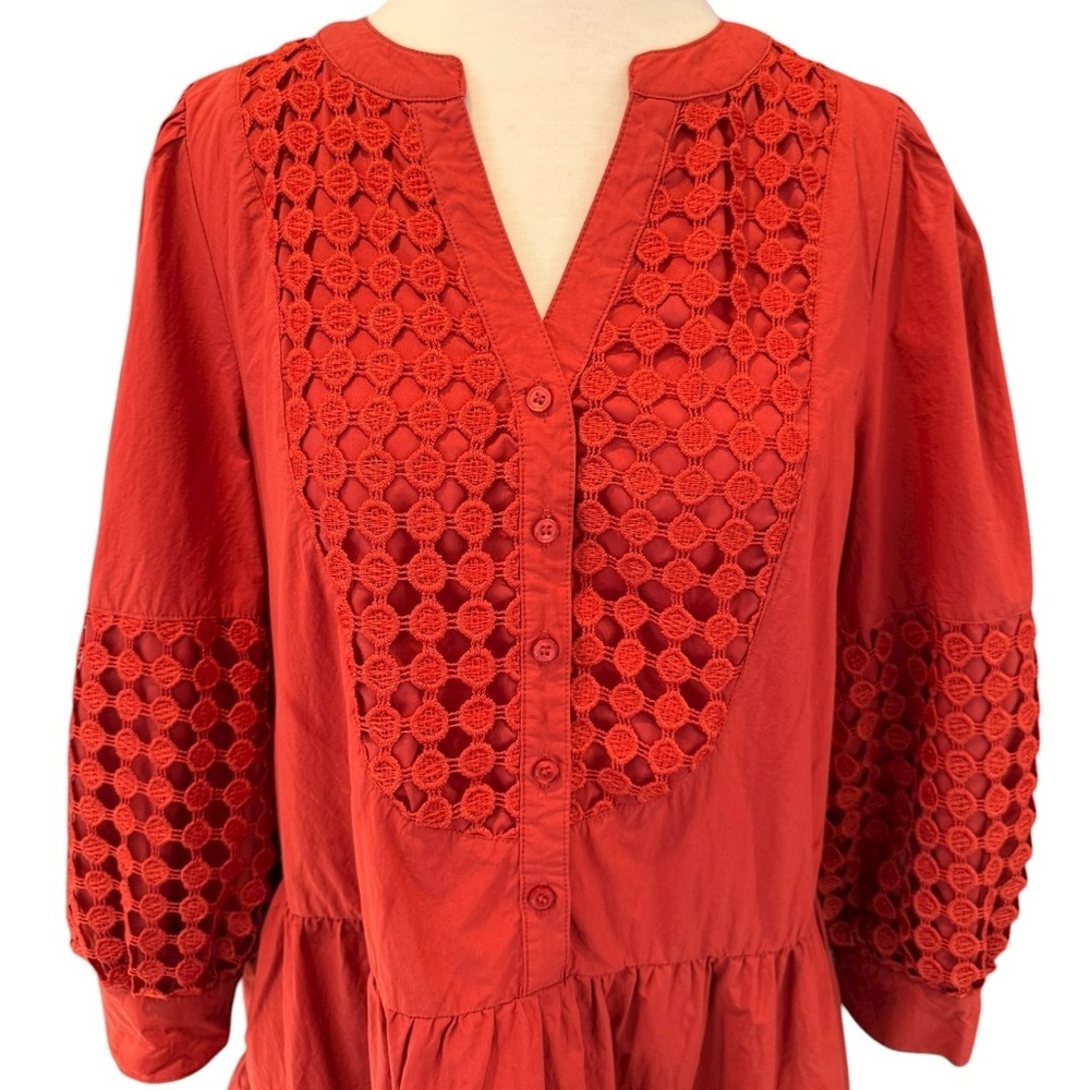 Baby Pink Rust Red Crochet Tiered Ruffle Mini Dress Medium - Picture 7 of 12